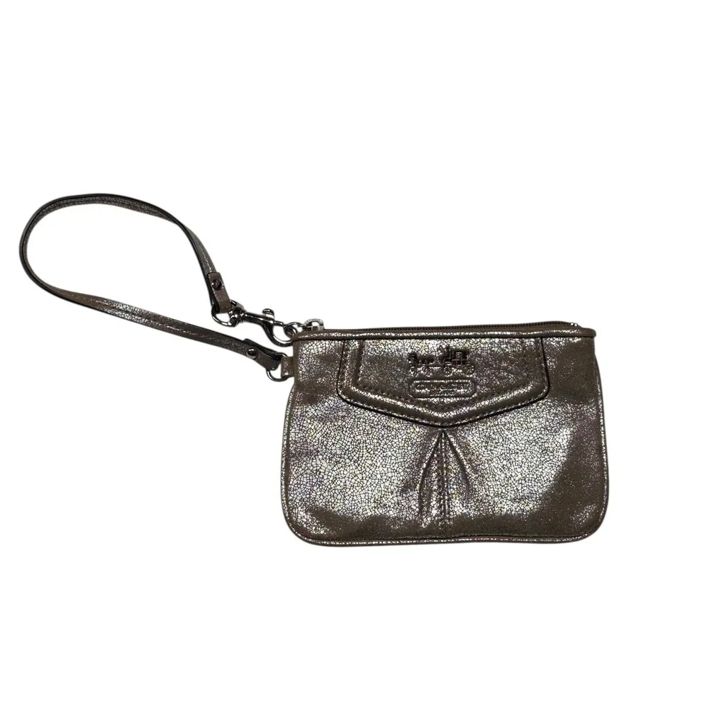 Coach Wristlet Women OS Bronze Metallic Leather Pouch Wallet Clutch